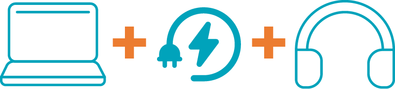 Laptop, charger and headphones